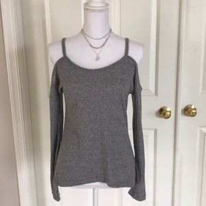 Charming Charlie Gray Cold Shoulder Top